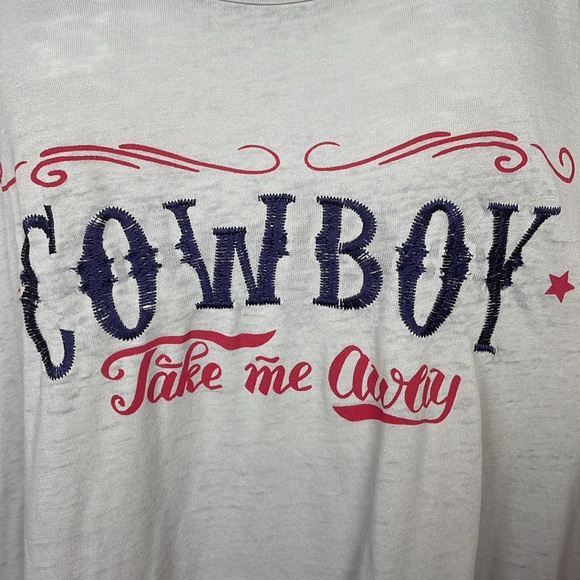 EUC ARIAT Women’s Distressed Tank-Top (COWBOY Take Me Away) Gray/Red Size XL - Picture 9 of 9
